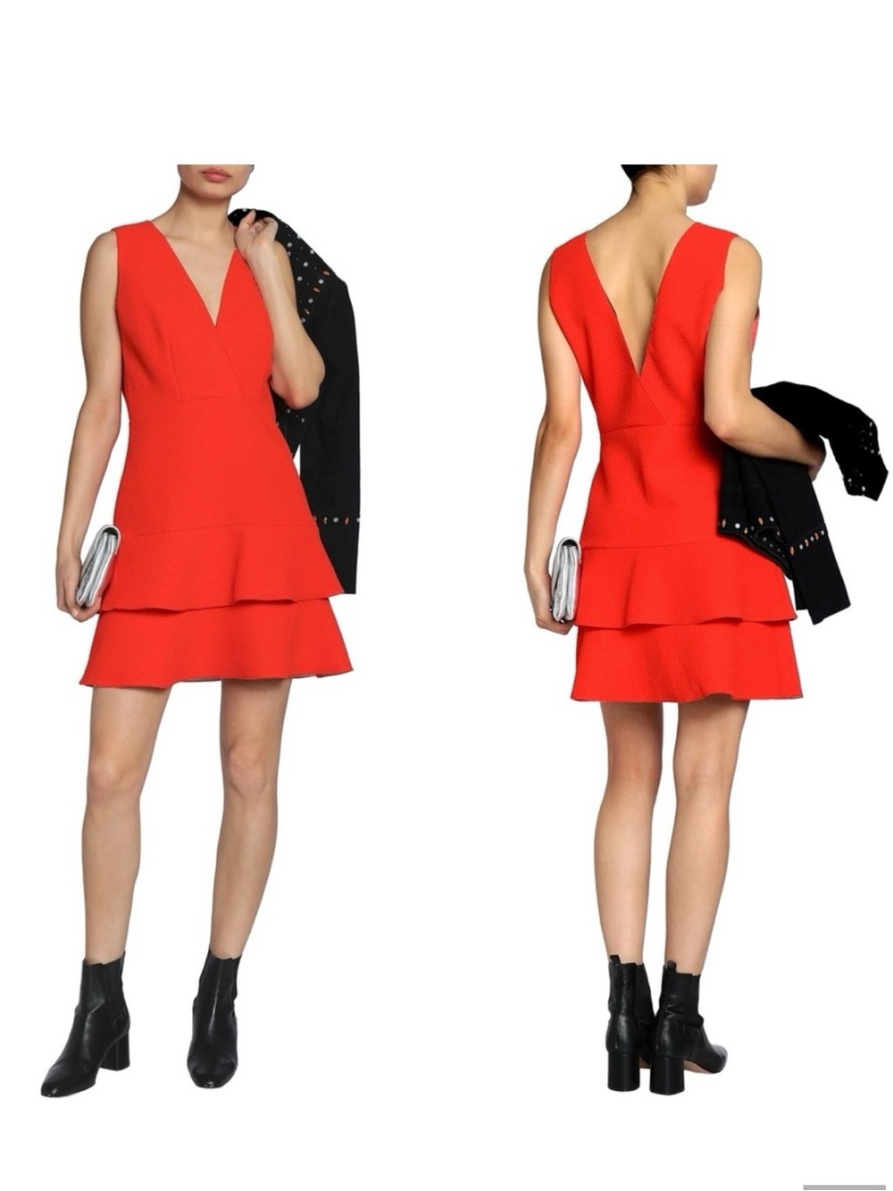 Sandro Red V-Neck Tiered Mini Dress